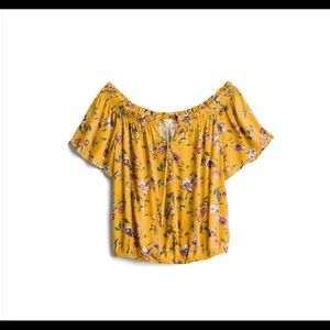 Mason & Belle Mustard Floral Off the Shoulder Top - Small